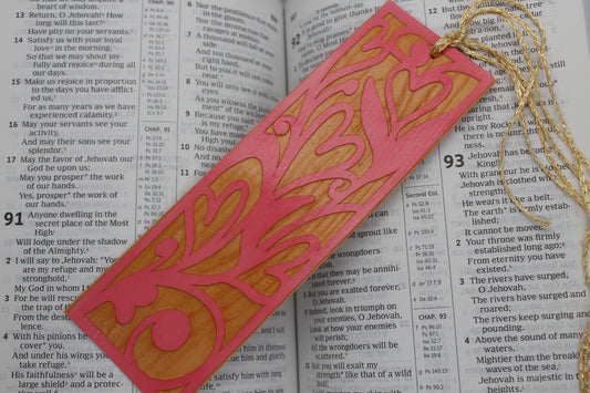 Handmade Paper Bookmarks -Hearts Wood Grain