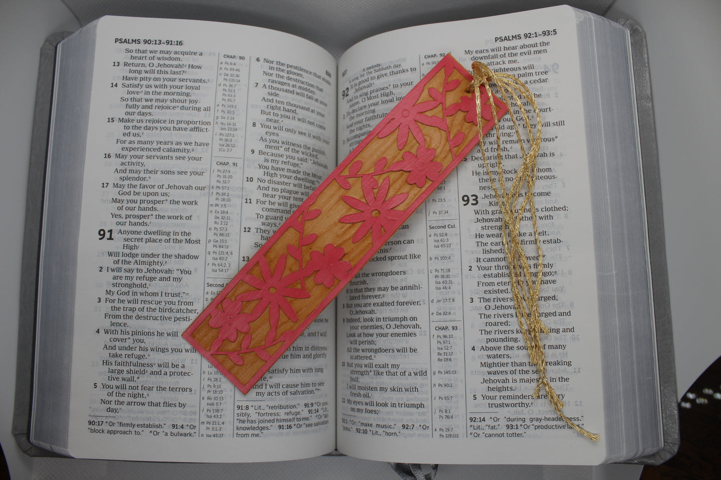 Handmade Paper Bookmarks -Flowers Wood Grain