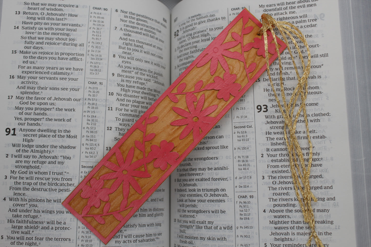 Handmade Paper Bookmarks -Flowers Wood Grain
