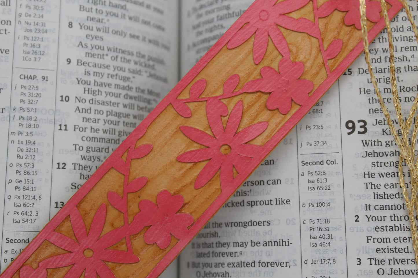 Handmade Paper Bookmarks -Flowers Wood Grain
