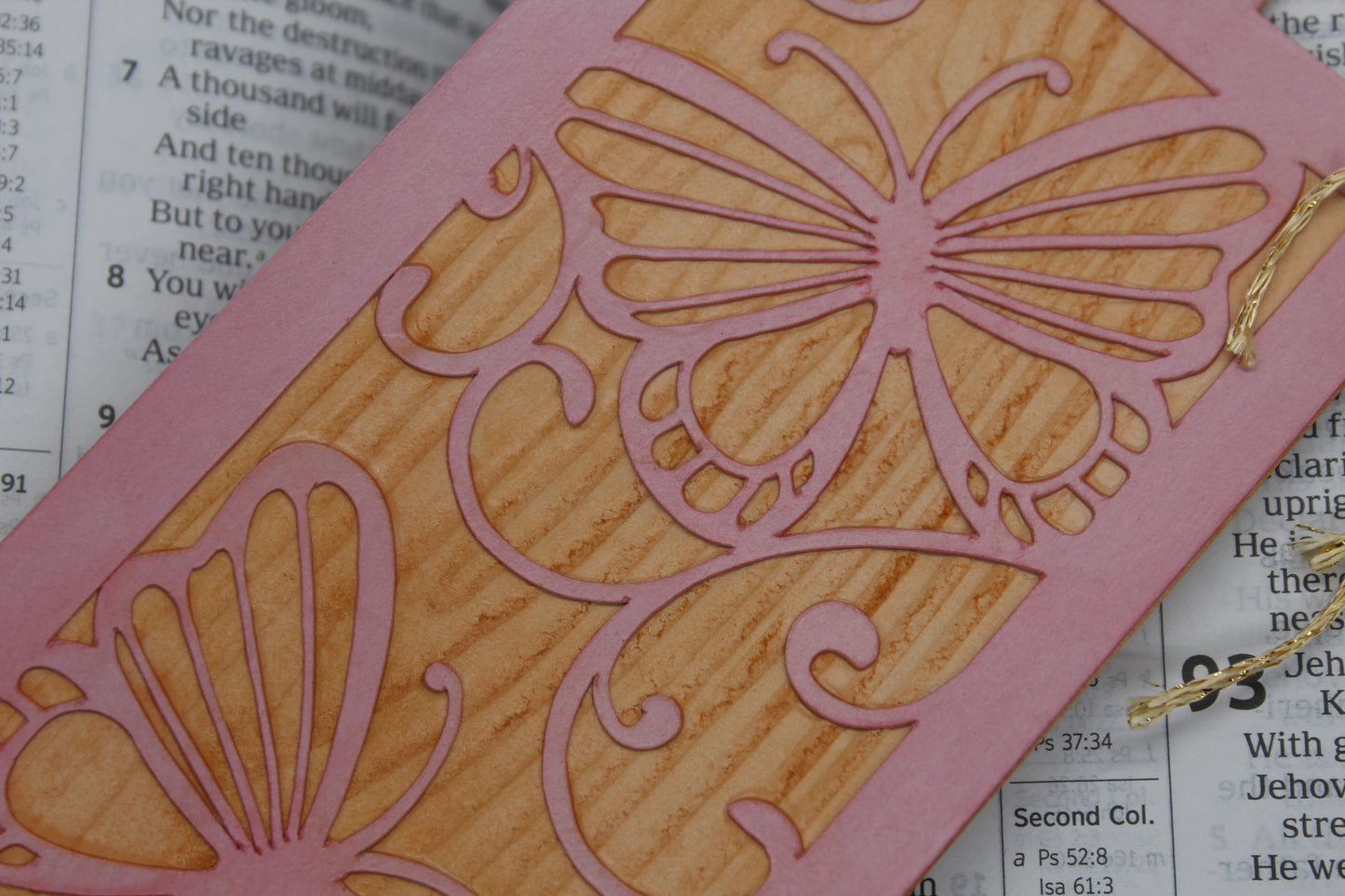 Handmade Paper Bookmarks - Pink Butterfly Wood Large