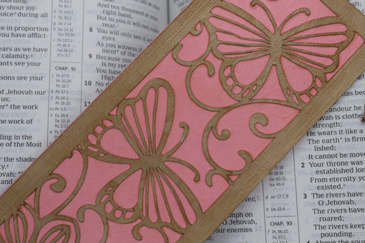 Handmade Paper Bookmarks - Pink Butterfly Large