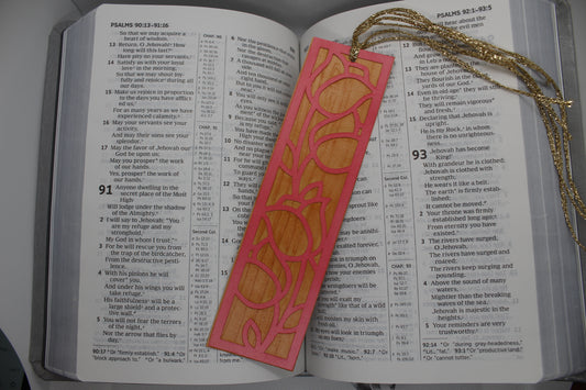Handmade Paper Bookmarks -Tulips Wood Grain