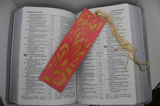 Handmade Paper Bookmarks -Hearts Wood Grain