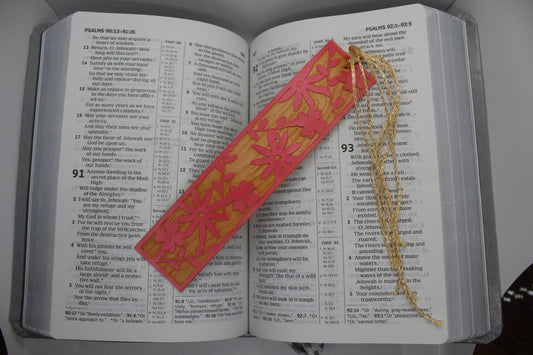 Handmade Paper Bookmarks -Flowers Wood Grain