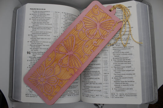 Handmade Paper Bookmarks - Pink Butterfly Wood Large